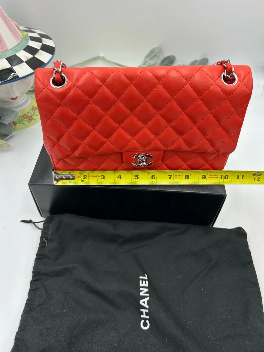 Women's Chanel MATELASSE lambskin shoulder Bag ladybug, and strawberry charms.